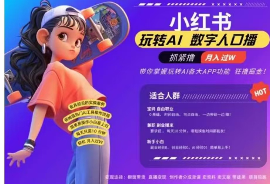 小红书数字人暴力起号，AI改写文案，流量火爆月入破W轻松拿捏，再也不用费劲录口播-zsff