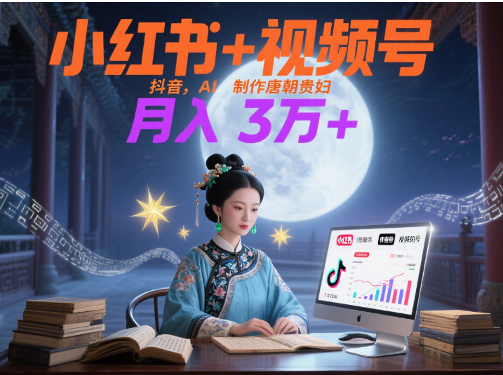 小红书+视频号+抖音，AI轻松制作唐朝贵妇IP，毒鸡汤、励志、减肥瘦身、养生赛道轻松切入，每天30分钟，轻松产出N条，月入3万+ -zsff