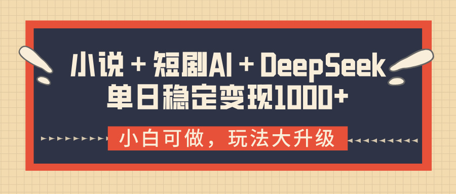 小说＋短剧AI＋DeepSeek结合变现，单日稳定变现1000+-zsff