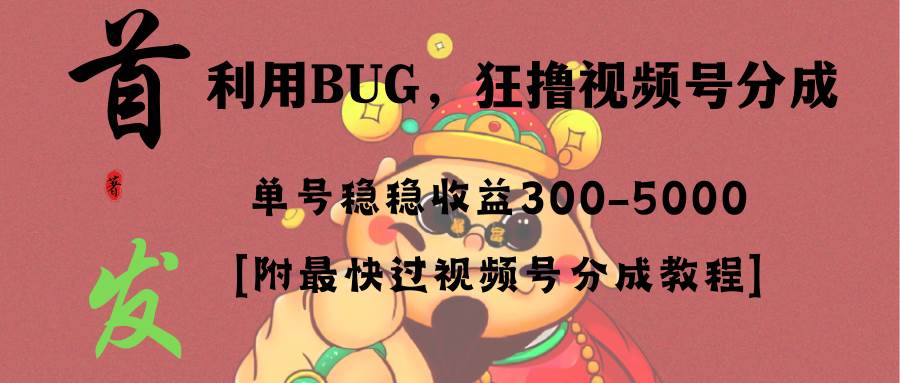 全网独家首发，视频号BUG，超短期项目，单号每日净收益300-5000！-zsff