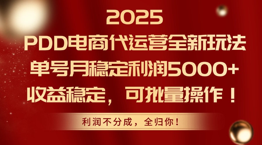 2025 PDD电商代运营全新玩法，单号月稳定利润5000+，收益稳定，可批量操作！-zsff