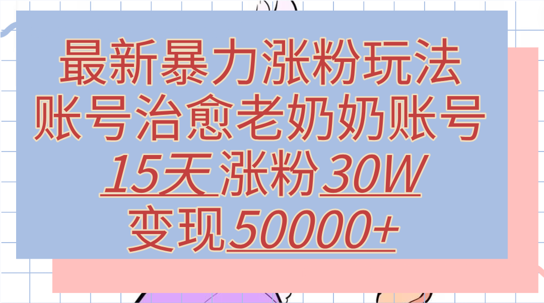 最新暴力涨粉玩法，治愈老奶奶账号，15天涨粉30W，变现50000+【揭秘】-zsff