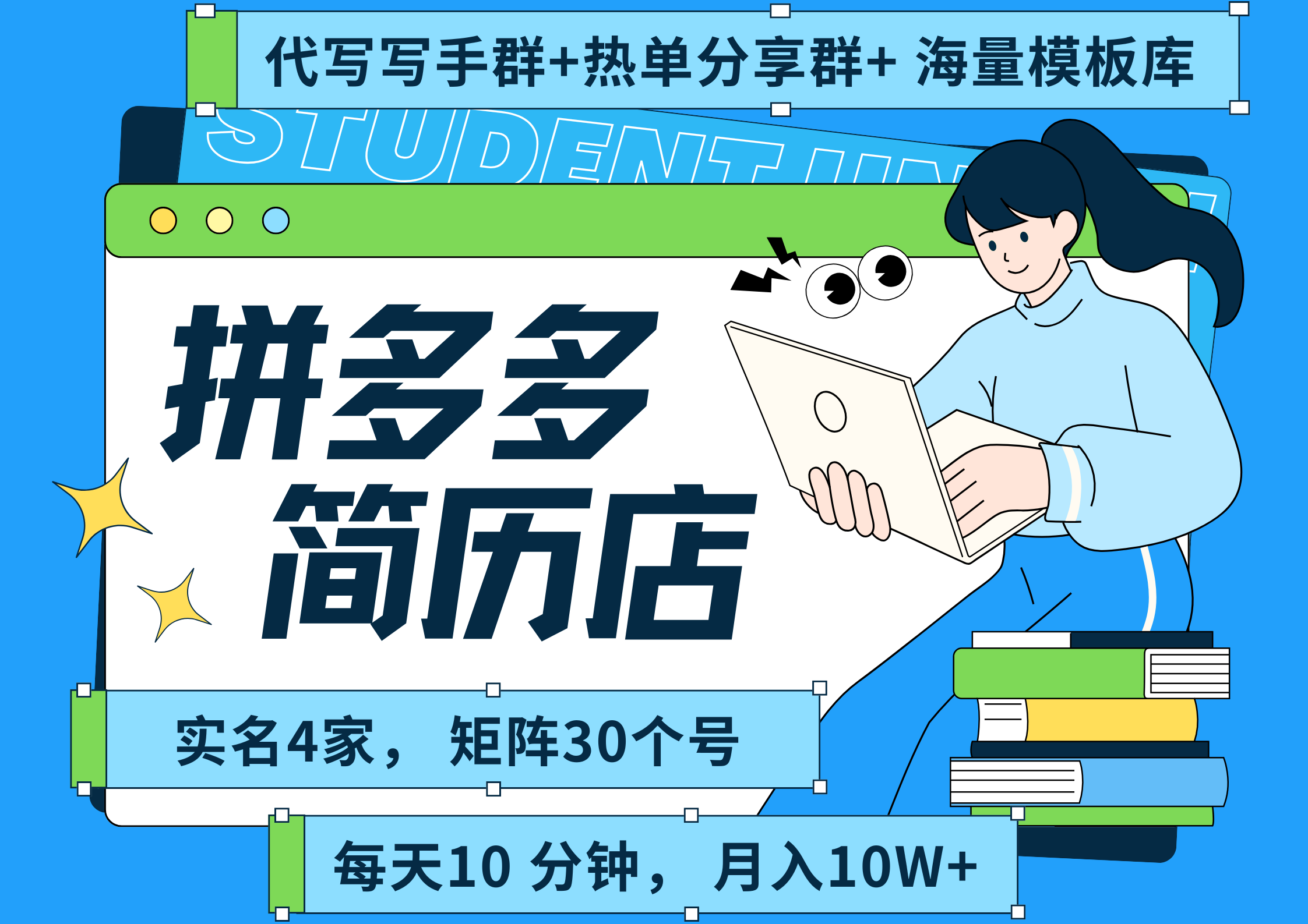 拼多多 虚拟资料 简历 海报代写 全SOP流程 毫无保留分享（含后端资料以及代写渠道）每天十分钟 每人实名四个店  矩阵30个账号  轻轻松松 月入10W-zsff