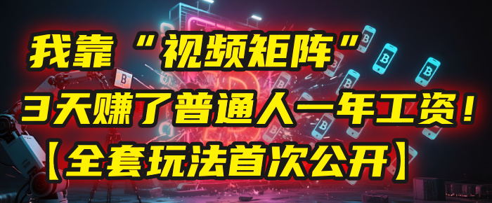 我靠“视频矩阵”，3天赚了普通人一年工资！【全套玩法首次公开】-zsff