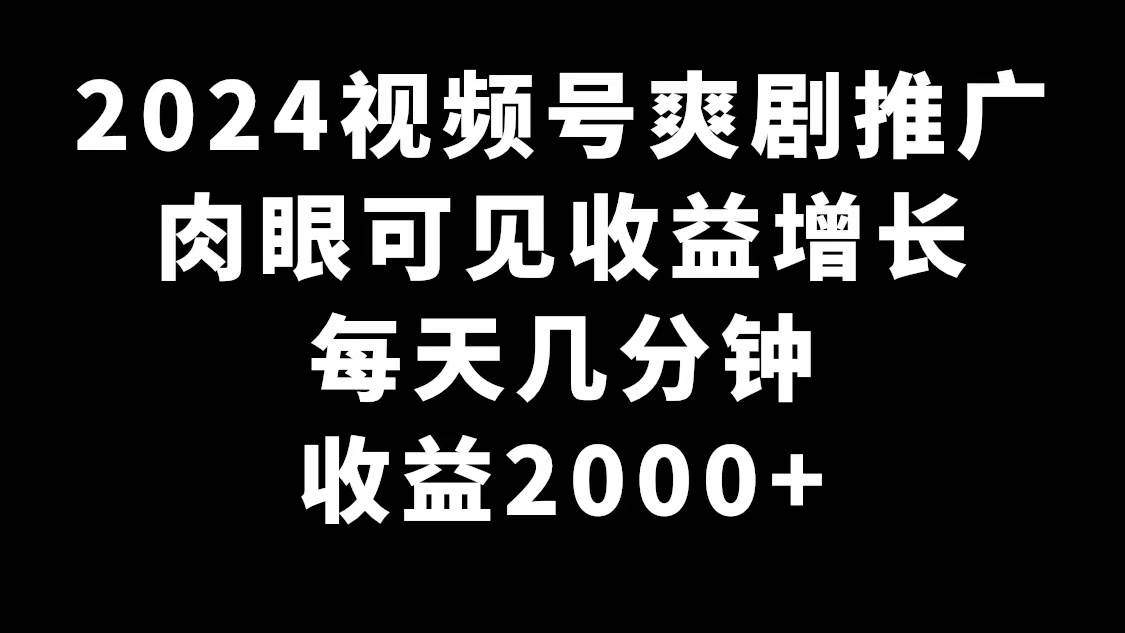 2024视频号爽剧推广，肉眼可见的收益增长，每天几分钟收益2000+-zsff