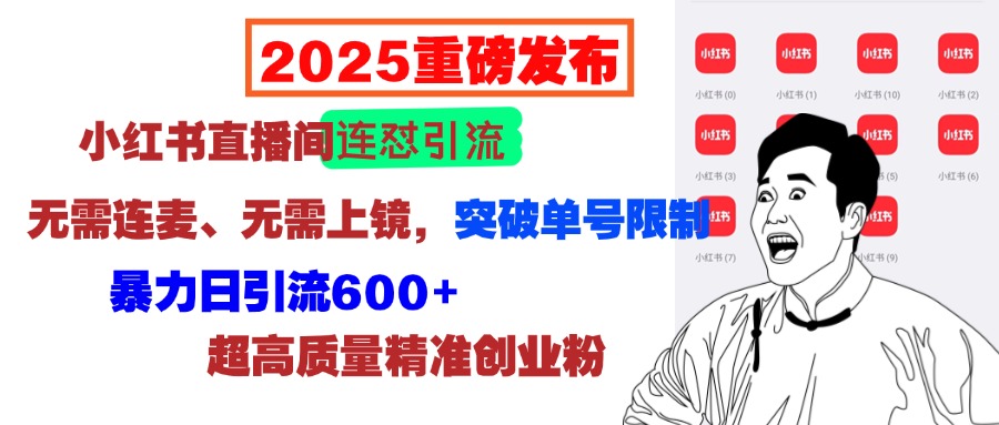 2025重磅发布：小红书直播间连怼引流，无需连麦、无需上镜，突破单号限制，暴力日引流600+超高质量精准创业粉-zsff