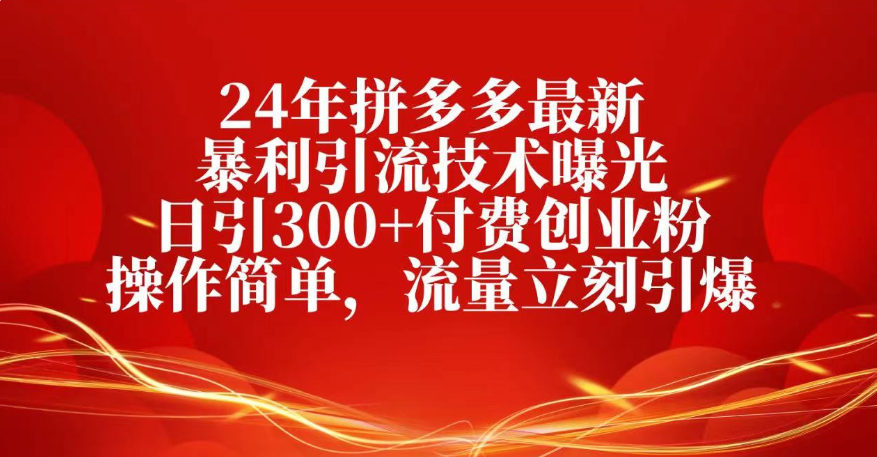 25年拼多多最新暴利引流技术曝光、日引300+付费创业粉操作简单，流量立刻引爆-zsff