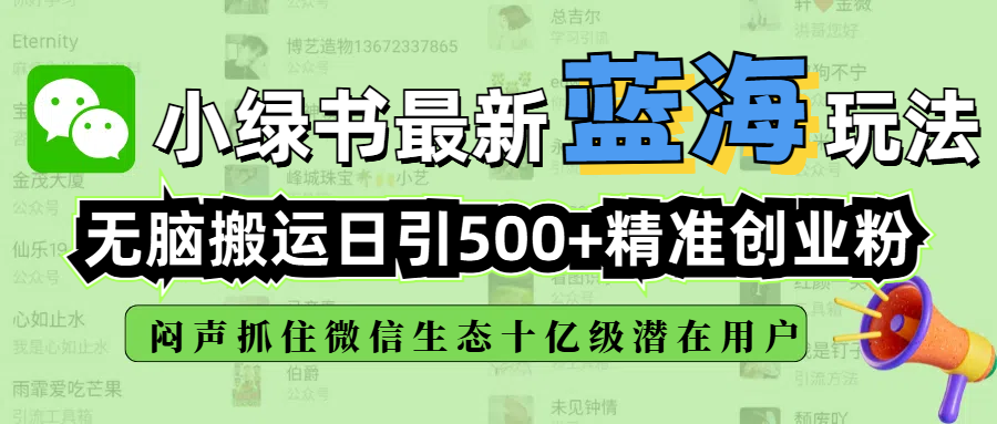 小绿书最新蓝海玩法，无脑搬运日引500+精准创业粉，闷声抓住微信生态十亿级潜在用户-zsff