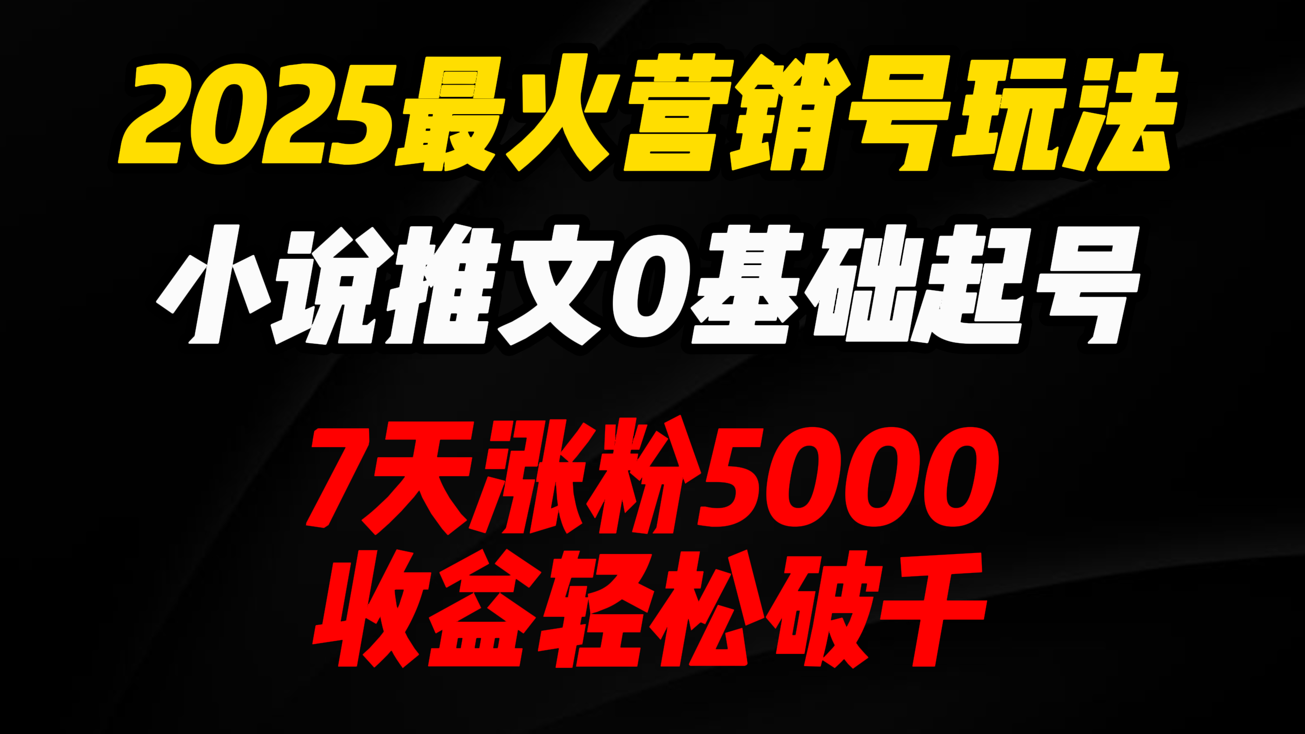 2025最火营销号玩法：小说推文0基础起号，7天涨粉5000，收益轻松破千！-zsff