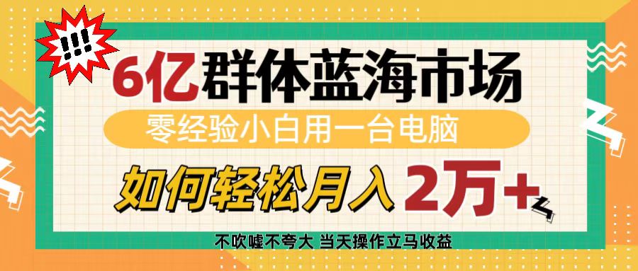 6亿群体蓝海市场，零经验小白用一台电脑，如何轻松月入2万+-zsff