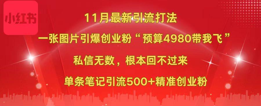 小红书11月最新图片打法，一张图片引爆创业粉“预算4980带我飞”，私信无数，根本回不过来，单条笔记引流500+精准创业粉-zsff
