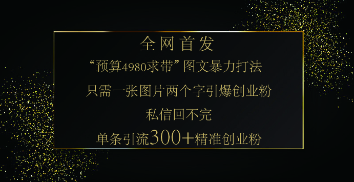 小红书，“预算 4980 带我飞” 的神奇图片引流法，堪称涨粉核武器！只需一张图，就能单条笔记凭借此方法，轻松引流 300 + 精准创业粉！-zsff
