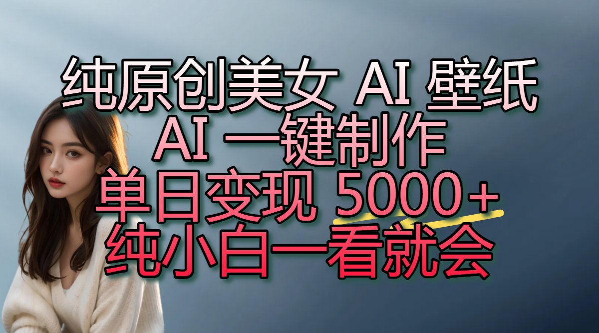 纯原创美女 AI 壁纸玩法，AI 一键制作，单日变现 5000+，纯小白一看就会-zsff