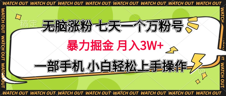 无脑涨粉 七天一个万粉号 暴力掘金 月入三万+，一部手机小白轻松上手操作-zsff
