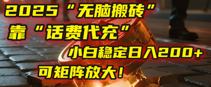 无脑搬砖项目：靠“话费代充”，小白稳定日入200+，可矩阵放大！-zsff
