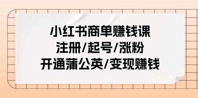 小红书商单赚钱课：注册/起号/涨粉/开通蒲公英/变现赚钱（25节课）-zsff