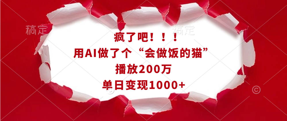 疯了吧！！！用AI做了个“会做饭的猫”，播放200万，单日变现1000+-zsff