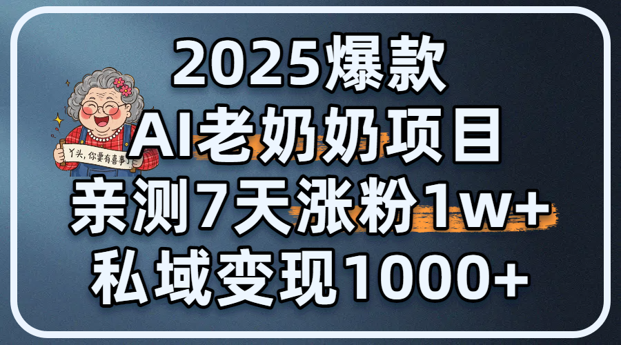 2025爆款 AI 老奶奶项目：亲测 7 天涨粉 1W+，私域变现 1000+-zsff