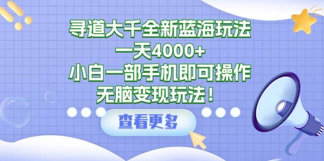 寻道大千全新蓝海玩法，一天4000+，小白一部手机即可操作，无脑变现玩法！-zsff
