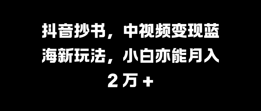 抖音抄书，中视频变现蓝海新玩法，小白亦能月入 2 万 +-zsff