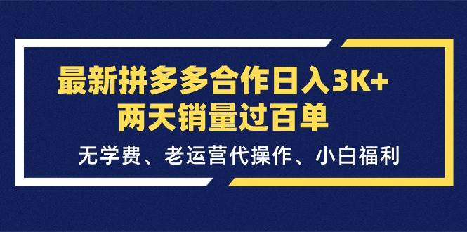最新拼多多合作日入3K+两天销量过百单，无学费、老运营代操作、小白福利-zsff