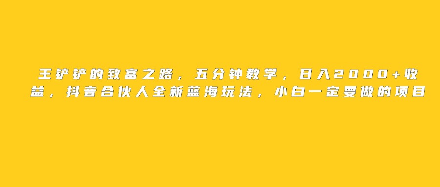 王铲铲的致富之路，日入2000+收益，五分钟教学，抖音合伙人全新蓝海玩法，小白一定要做的项目-zsff