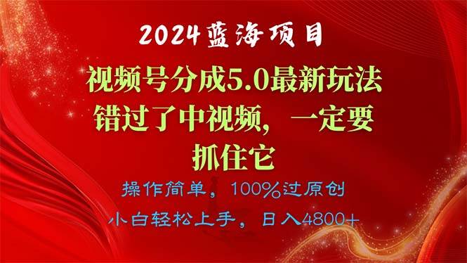 2024蓝海项目，视频号分成计划5.0最新玩法，错过了中视频，一定要抓住…-zsff