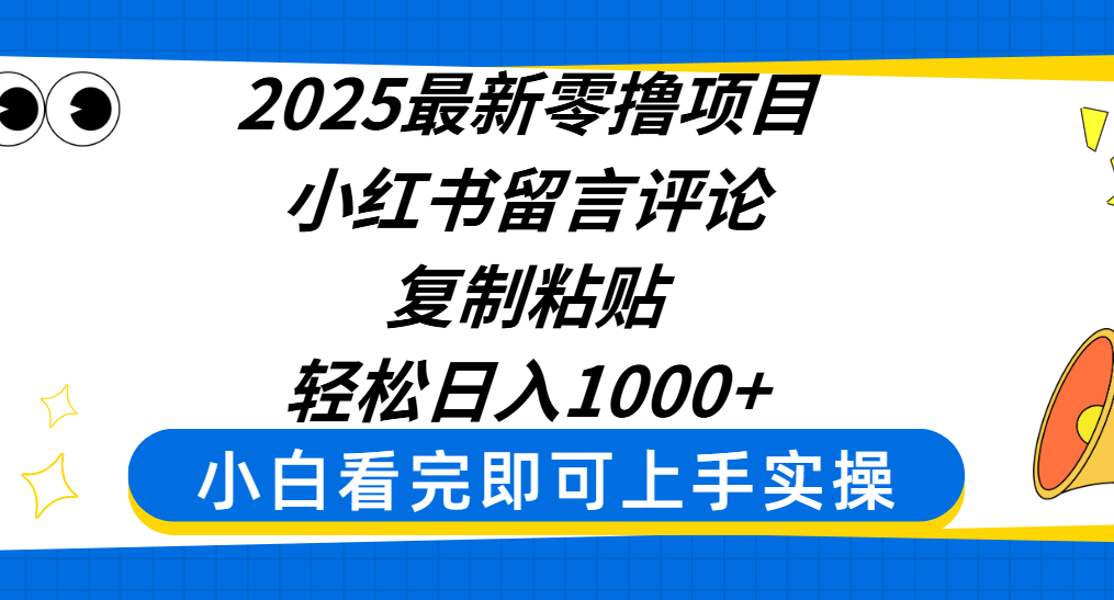 2025最新零撸项目，小红书留言评论，复制粘贴即可赚钱，轻松日入1000+-zsff