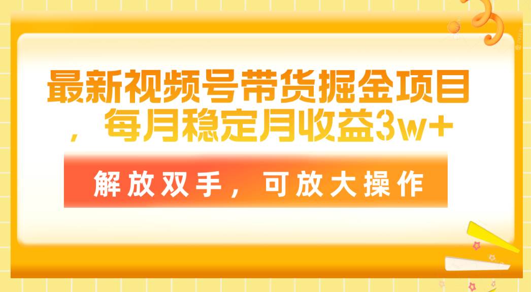 最新视频号带货掘金项目，每月稳定月收益3w+，解放双手，可放大操作-zsff