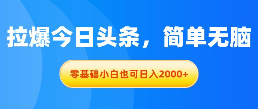 拉爆今日头条，简单无脑，零基础小白也可日入2000+-zsff