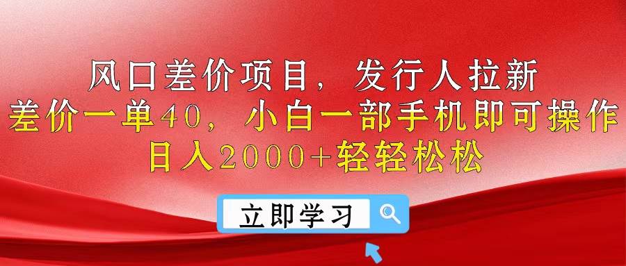 风口差价项目，发行人拉新，差价一单40，小白一部手机即可操作，日入20…-zsff