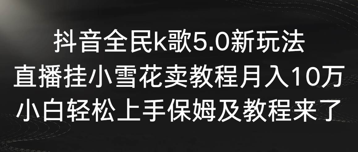 抖音全民k歌5.0新玩法，直播挂小雪花卖教程月入10万，小白轻松上手，保…-zsff