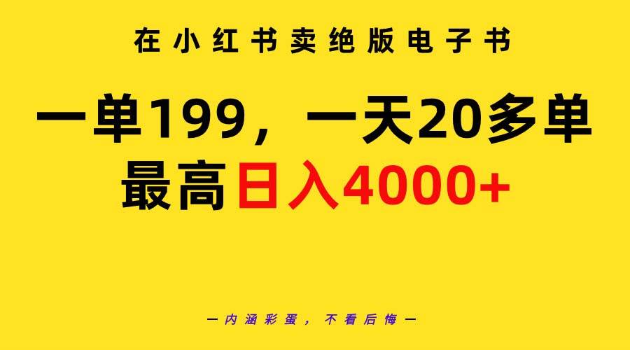 在小红书卖绝版电子书，一单199 一天最多搞20多单，最高日入4000+教程+资料-zsff