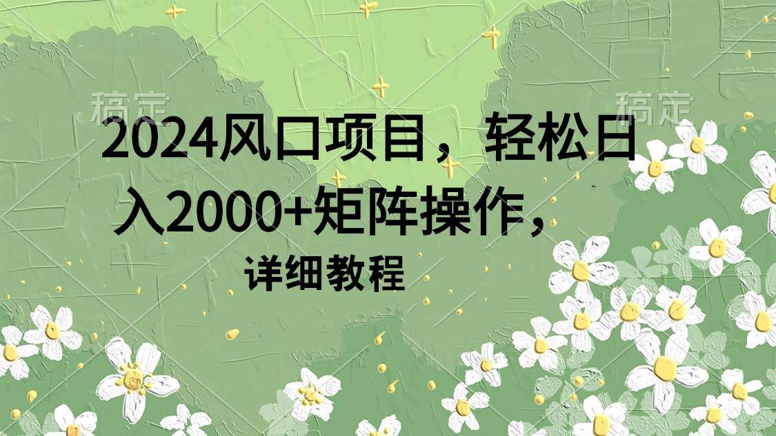 2024风口项目，轻松日入2000+矩阵操作，详细教程-zsff