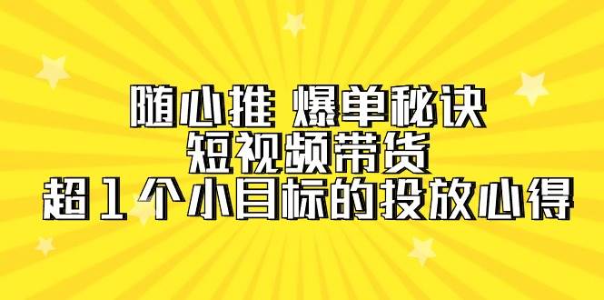 随心推 爆单秘诀，短视频带货-超1个小目标的投放心得（7节视频课）-zsff