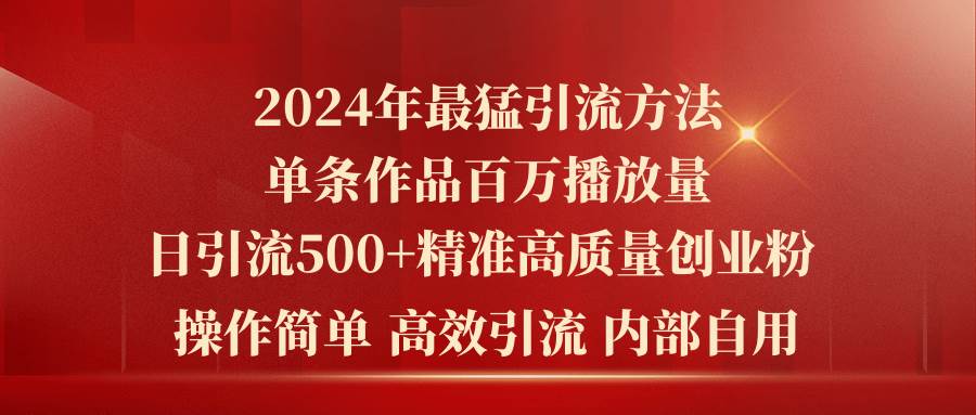 2024年最猛暴力引流方法，单条作品百万播放 单日引流500+高质量精准创业粉-zsff