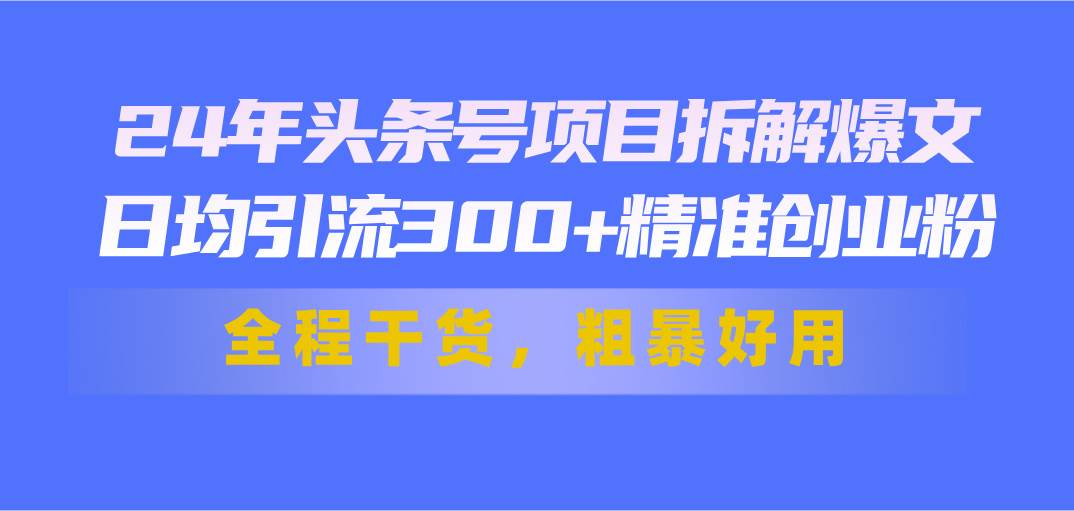 24年头条号项目拆解爆文，日均引流300+精准创业粉，全程干货，粗暴好用-zsff