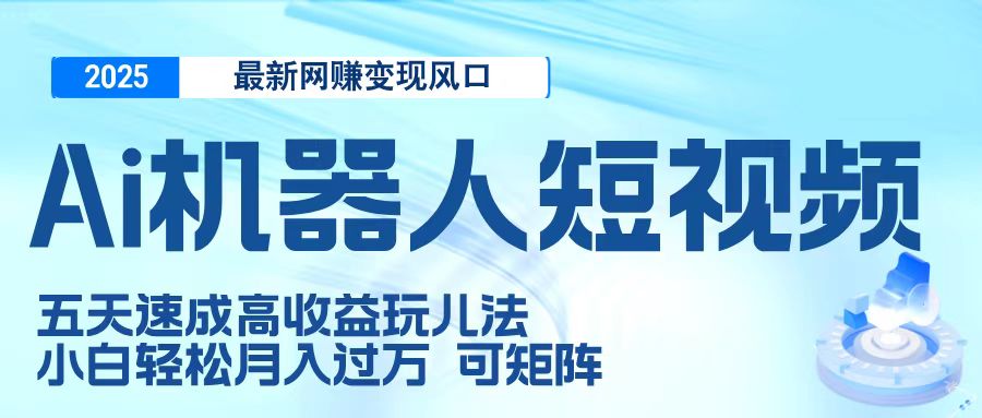 二零二五最新网赚变现风口，Ai 机器人短视频，五天速成高收益玩儿法，小白轻松月入过万，可矩阵-zsff