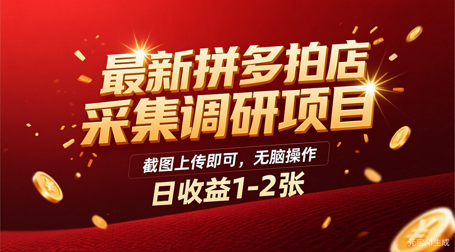 最新拼多多拍店采集调研项目，截图上传即可，无脑操作，日收益1-2张-zsff