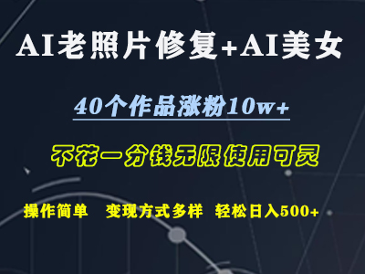 AI老照片修复+AI美女玩发  40个作品涨粉10w+  不花一分钱使用可灵  操作简单  变现方式多样话   轻松日去500+-zsff
