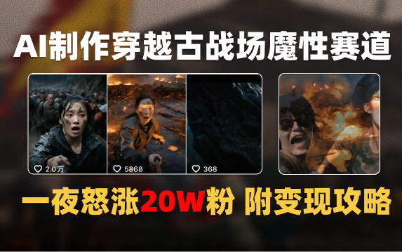AI制作穿越古战场视频一夜涨粉20W保姆级教学（附AI变现指南）-zsff