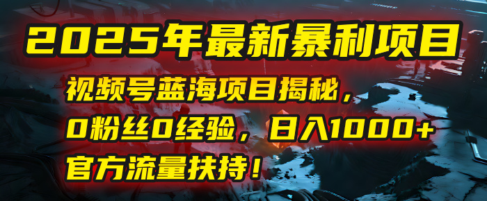 2025年最新暴利项目：视频号蓝海项目揭秘，0粉丝0经验，日入1000+，官方流量扶持！-zsff