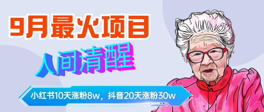 9月最火项目，人间清醒柒奶奶，10天小红薯涨粉8w+，单篇笔记报价1400.-zsff