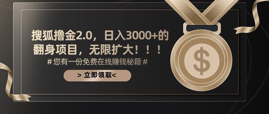 搜狐撸金2.0日入3000+，可无限扩大的翻身项目-zsff