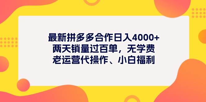 最新拼多多项目日入4000+两天销量过百单，无学费、老运营代操作、小白福利-zsff