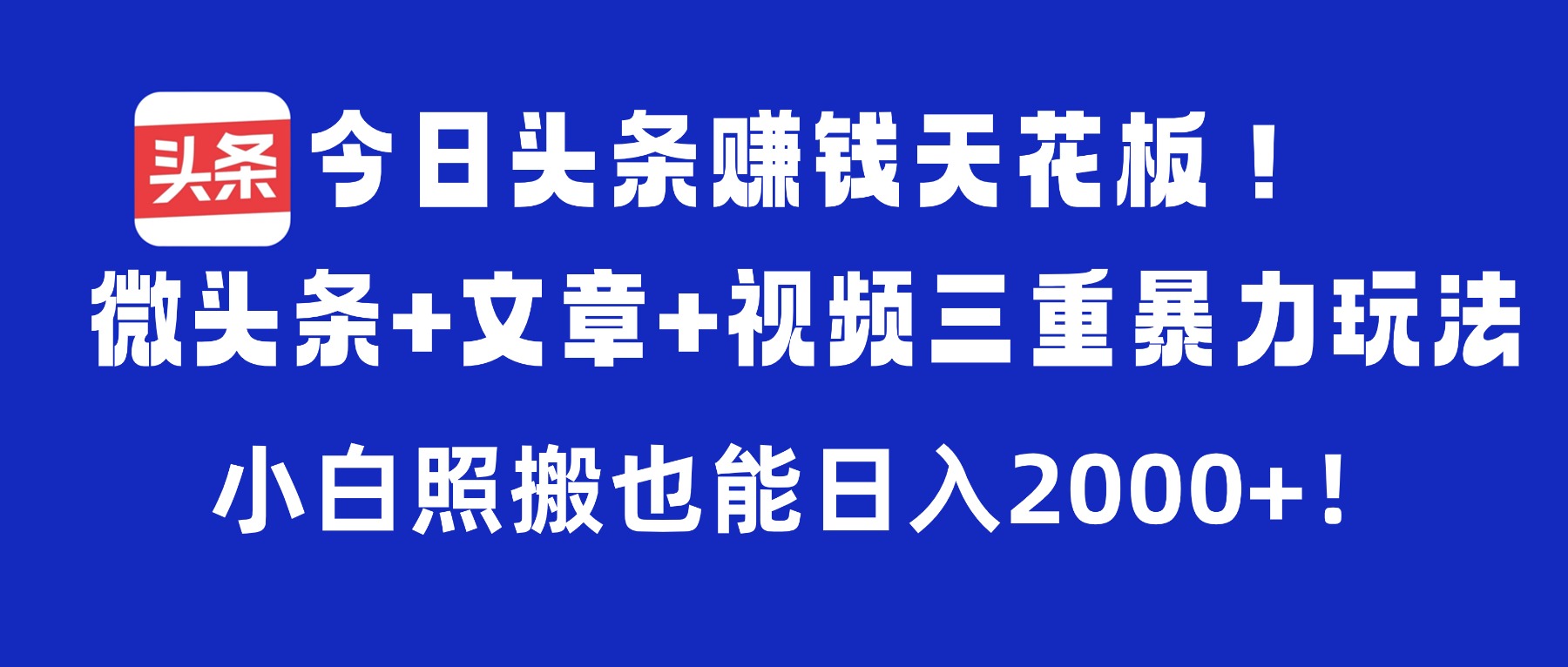 今日头条赚钱天花板！微头条+文章+视频三重暴力玩法，小白照搬也能日入2000+-zsff